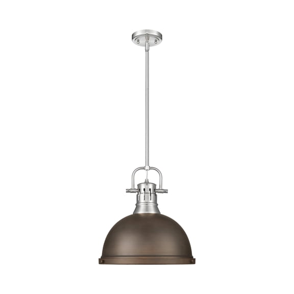 Yep by Golden Lighting Duncan 1-light 14in Rod Hung Pendant in Pewter and Rubbed Bronze shade