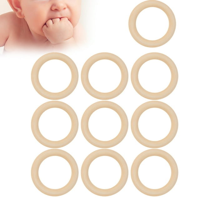 10 Anillos de Denticiónico de Madera para Bebés, Mordedor seguro y Ecológico Conpariencia Suave, Perfecto para la Denticiónico de los Niños y Decretación del Hogar/Boda