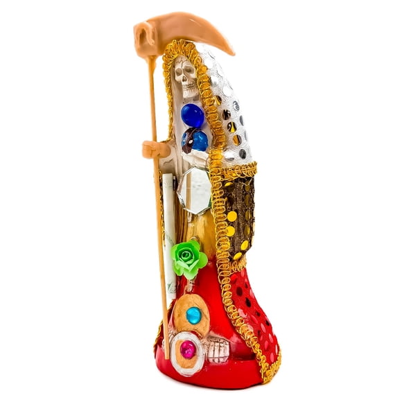 Santa Muerte 3 Virtudes Tarot Felix Vestida 24 cm Curada con Biblia