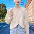 thumbnail image 5 of Slatcetga Open Front Short Sweater Hollow Out Button Down Pure Color Thin Women Knitted Sweater Outwear for Spring Early Autumn Apricot Free Size, 5 of 8