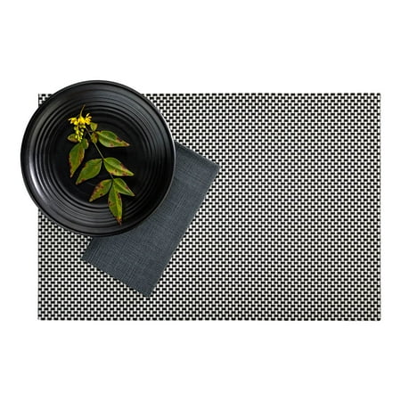 Basketweave Placemats Amalfi Basketweave Black and White Vinyl Woven Placemat - Pincheck - 16