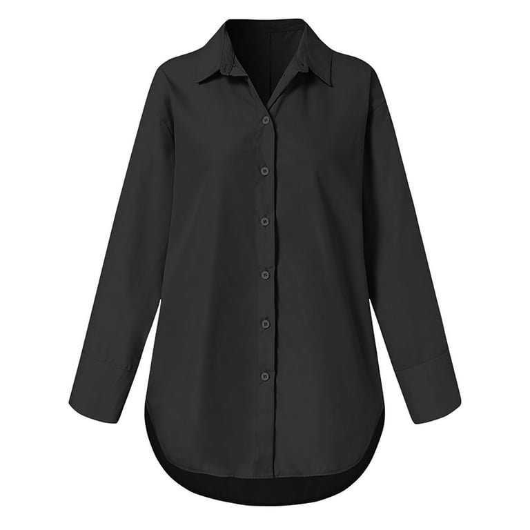 Comfy Hide Belly Long Shirt Long Sleeve Shirts Button Down Collared Solid  Dressy Plus Size Tops for Women Tunic Tops to Wear with Leggings Flowy  Black S 