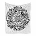 thumbnail image 1 of Floral Soft Flannel Fleece Throw Blanket, Detailed and Oriental Floral Motifs and Paisley Like Details, Cozy Plush for Indoor and Outdoor Use, 60" x 80", Charcoal Grey and White, by Ambesonne, 1 of 5