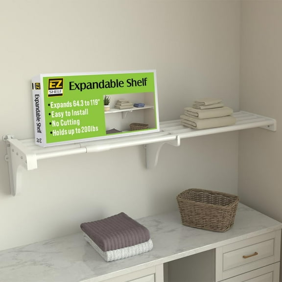 EZ Shelf 12' Closet Organizer Kit, Up to 12.2' of Hanging and Shelf Space, White