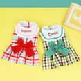 thumbnail image 5 of opvise Dog Dress with Traction Ring Button Closure Plaid Print Letter Embroidered Bowknot Design Thin Puppy Princess Dress Green, 5 of 7