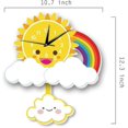 thumbnail image 3 of Reloj de pared de dibujos animados 3D Sol Arcoíris Niño Reloj colgante silencioso con péndulo Adhesivo de pared Adhesivo mural Decoración de sala de estar para niños Nersery, 3 of 4
