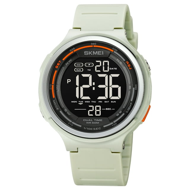 SKMEI Digital Watch for Men & Women, Model 1841 - 50M Water Resistant with EL Backlight, 1/100 Sec Stopwatch, Daily , Countdown Timer, Date/Week Display, Dual Time Zones, 12/24H Format - ABS