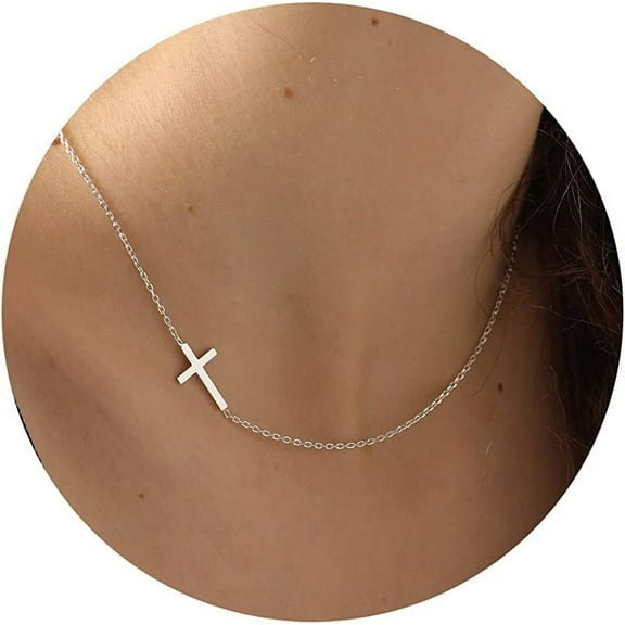 Dainty Cross Necklace For Women, Dainty 14K Gold Filled/Silver Cross Necklaces For Women Simple Layered Small Cross Choker Necklace Thin Chain Necklaces Aesthetic Jewelry For Women Gift[o1887]