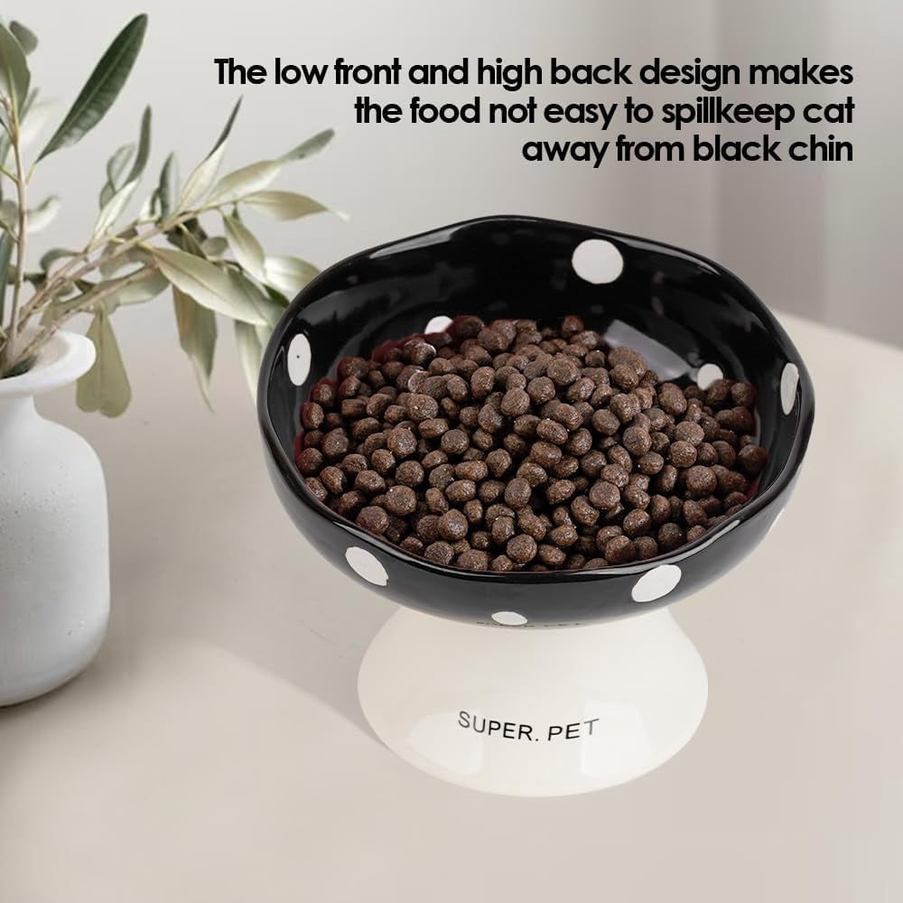 Ceramic Elevated Cat Bowls, Tilted Raised Pet Dish Anti Vomit Kitten Bowl for Indoor Cats, Whisker Friendly Pet Food and Water Bowl for Kitten, Cat, Puppies, Dishwasher Safe (Green)