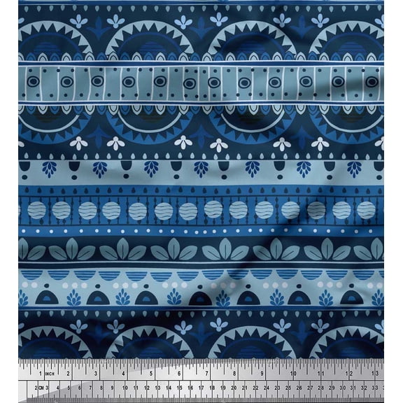 Soimoi Silk Fabric Dot,Stripe & Semi Mandala Decorative Printed Fabric 1 Yard 42 Inch Wide