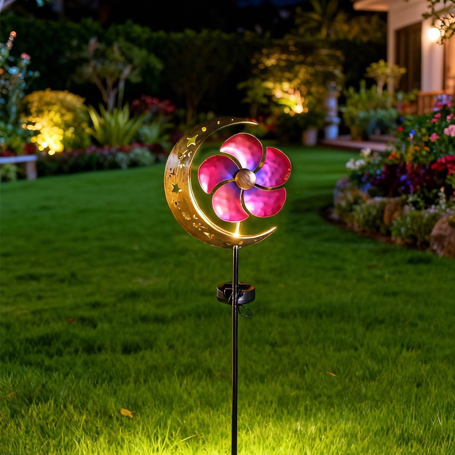 3PCS Solar Moon Windmill Decorative Garden Light - Metal Stake Windmill with Glass Ball LED, Outdoor Lawn Lamp for Yard Decoration