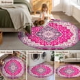 thumbnail image 6 of Pink Geometric Large Area Rugs for Bedroom Living Room, Soft Non Slip Carpet Bedside Rug, Middle Century Boho Ethnic Abstract Southwestern Round Floor Cover Kitchen Accent Rug 6' for Office, 6 of 9