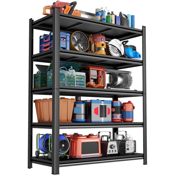 COOKCOK 5-Tier Garage Shelving, Adjustable Metal Storage Shelf, 2000LBS Heavy Duty Storage Shelves, Ideal for Garage, Warehouse, or Home Organization, 39.4" x 17.7" x 71.2", Black