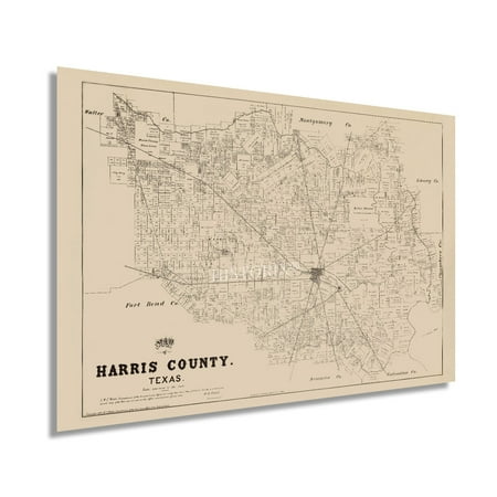 HISTORIX 1879 Harris County Texas Map Vintage Poster Wall Art Print, 24 x 36 Inch