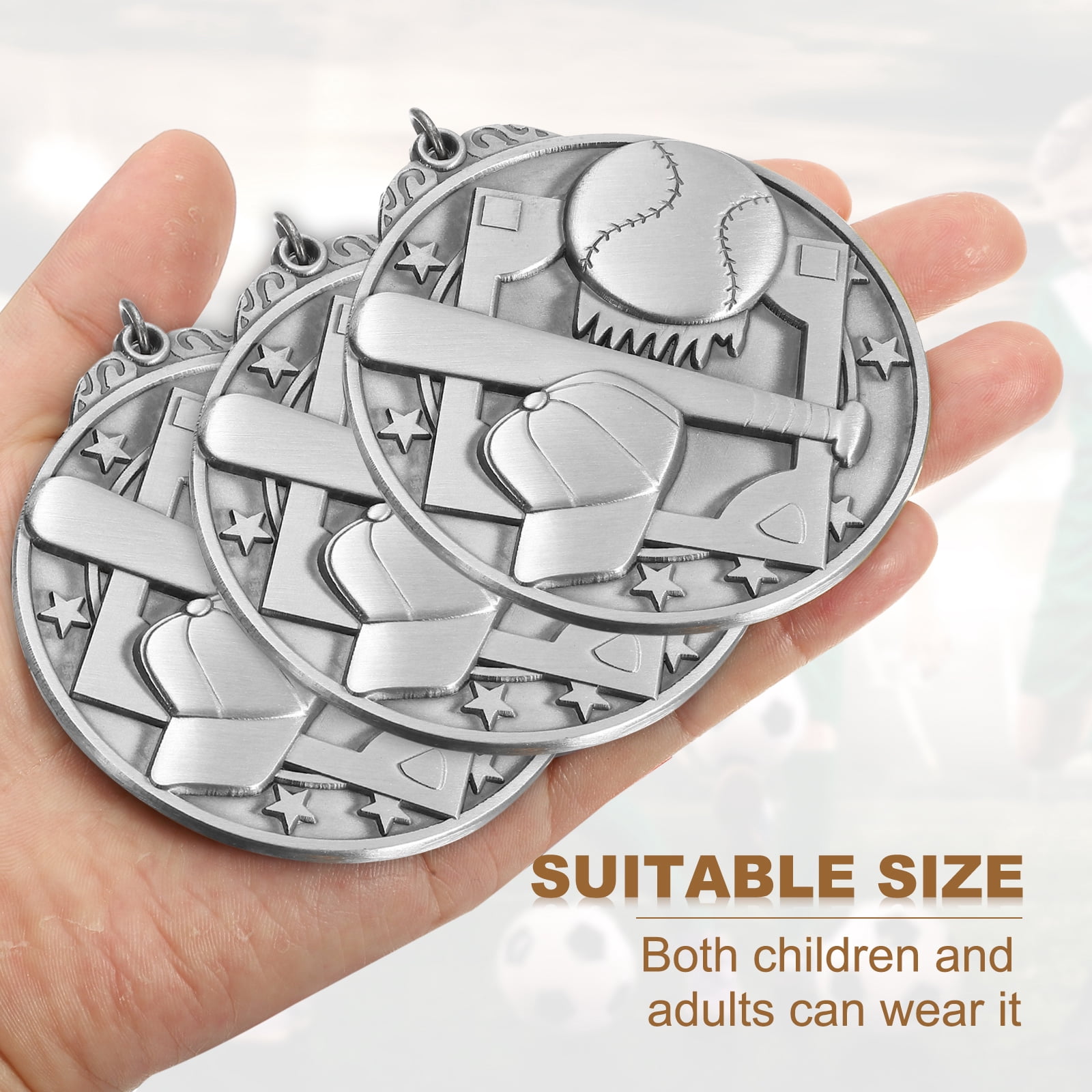 Uxcell Baseball Games Cap Award Medals with Ribbons, Winner Medals Prizes for Competitions Sports Party Silver