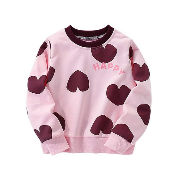 WhouRiu Toddler Girls' Sweatshirt Long Sleeve Love Printed Tops Kids Soft Comfy Casual Tees Sweatshirt Pink,Sizes 2-3