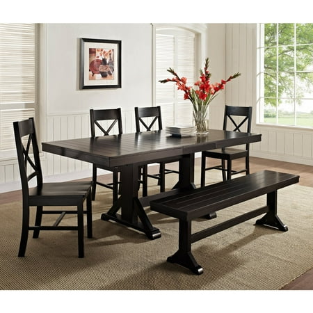 Walker Edison Black 6 Piece Solid Wood Dining Set With Bench