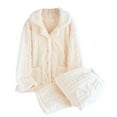 thumbnail image 2 of YHAJDS Winter Casual Pajama Suits For Women,Sleepwear Sets For Women Women Sleepwear Set Home Wear Warm Fleece Long Sleeve Cardigan Top And Long Pants With Pockets In Solid Color, 2 of 2