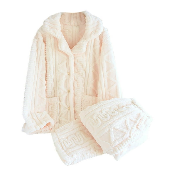 Uaswgudfs Pink Womens Cotton Keep warm Pajama Sets Basic Loose-Fitting Long Sleeve Top and Matching Pants for Relaxed Home Wear 2025