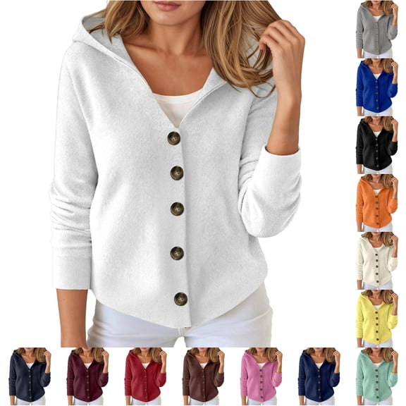 SUXIAN Cardigans for Women Casual Hooded Sweater Soft Comfortable Lightweight Knit Button up Long Sleeve Outerwear Top Fall Winter Season Cardigan Sweater