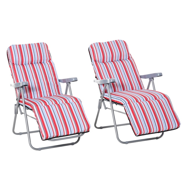Outsunny Ensemble de 2 Chaises Longues de Jardin, Fauteuils Inclinables d'Extérieur, Gris et Rouge