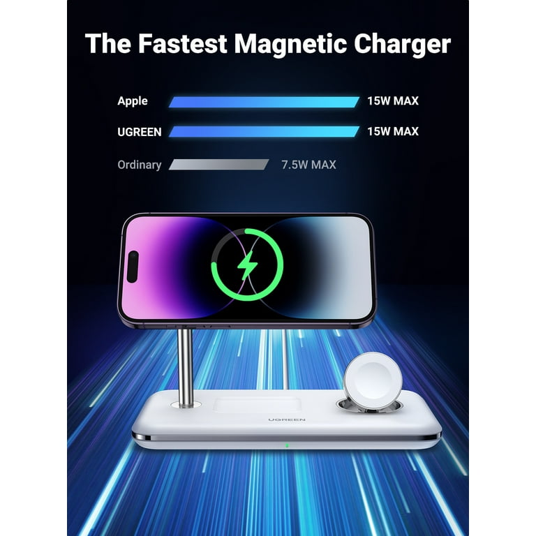 UGREEN 25W 3-in-1 MagSafe Wireless Charging Station (MFI Certified), Fast  Charging for iPhone 15/14/13/12, Apple Watch, AirPods Series 
