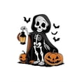 thumbnail image 2 of [Relaxed Comfort] Women's Halloween Skeleton & Pumpkin Graphic T-Shirt - Casual Crew Neck, Short Sleeve, Stretchy Polyester Blend, Machine Washable, Festive Summer Top, 2 of 6