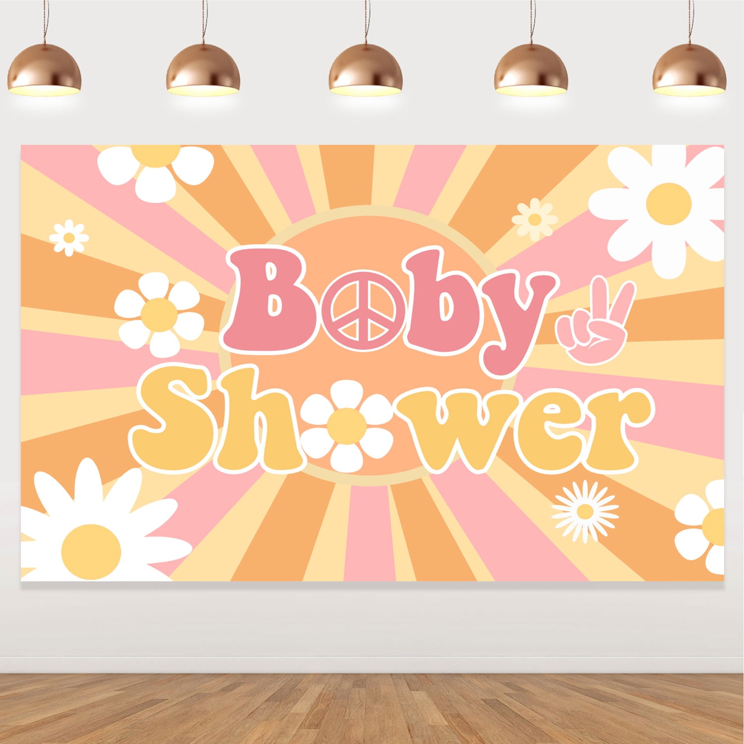 Groovy Baby Shower Backdrop Banner Retro Hippie Boho Girl Birthday