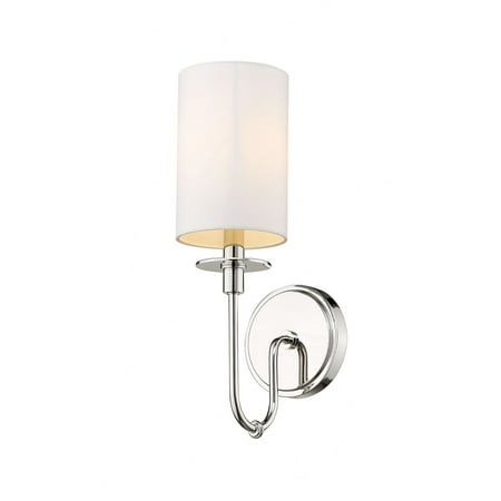 

1 Light Classical Steel Wall Sconce with Cylinder White Fabric Shade-15.5 inches H By 5 inches W-Polished Nickel Finish Bailey Street Home