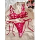 thumbnail image 1 of Conjunto de lencería con bordado de corazones, sujetador de malla sin forro y tanga de tiras, lencería y ropa interior sexy para mujer, 1 of 5