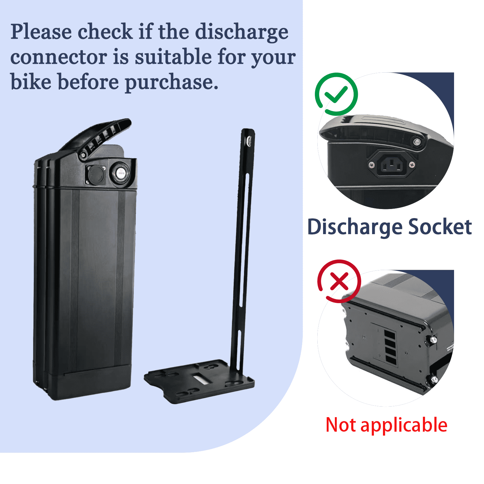 48V 20Ah Battery for Bike, with 30A BMS for 250W 350W 500W 700W 900W, No Bottom Connection Port