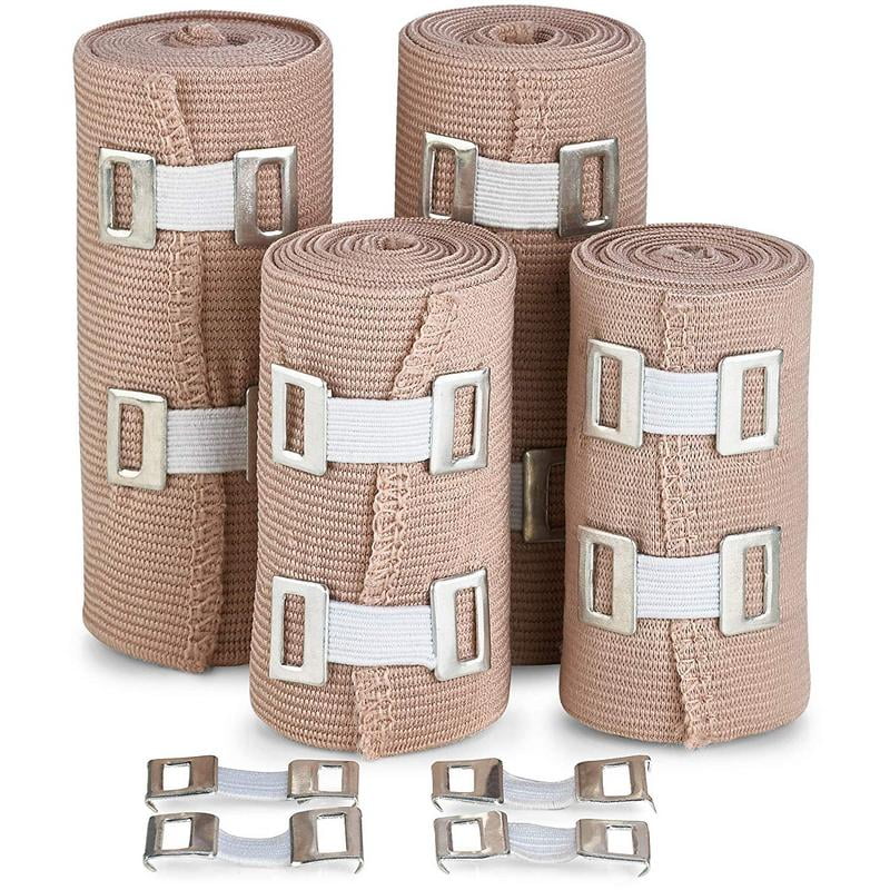 Elastic Compression Bandage Wrap (Set of 4) with Hooks, Athletic