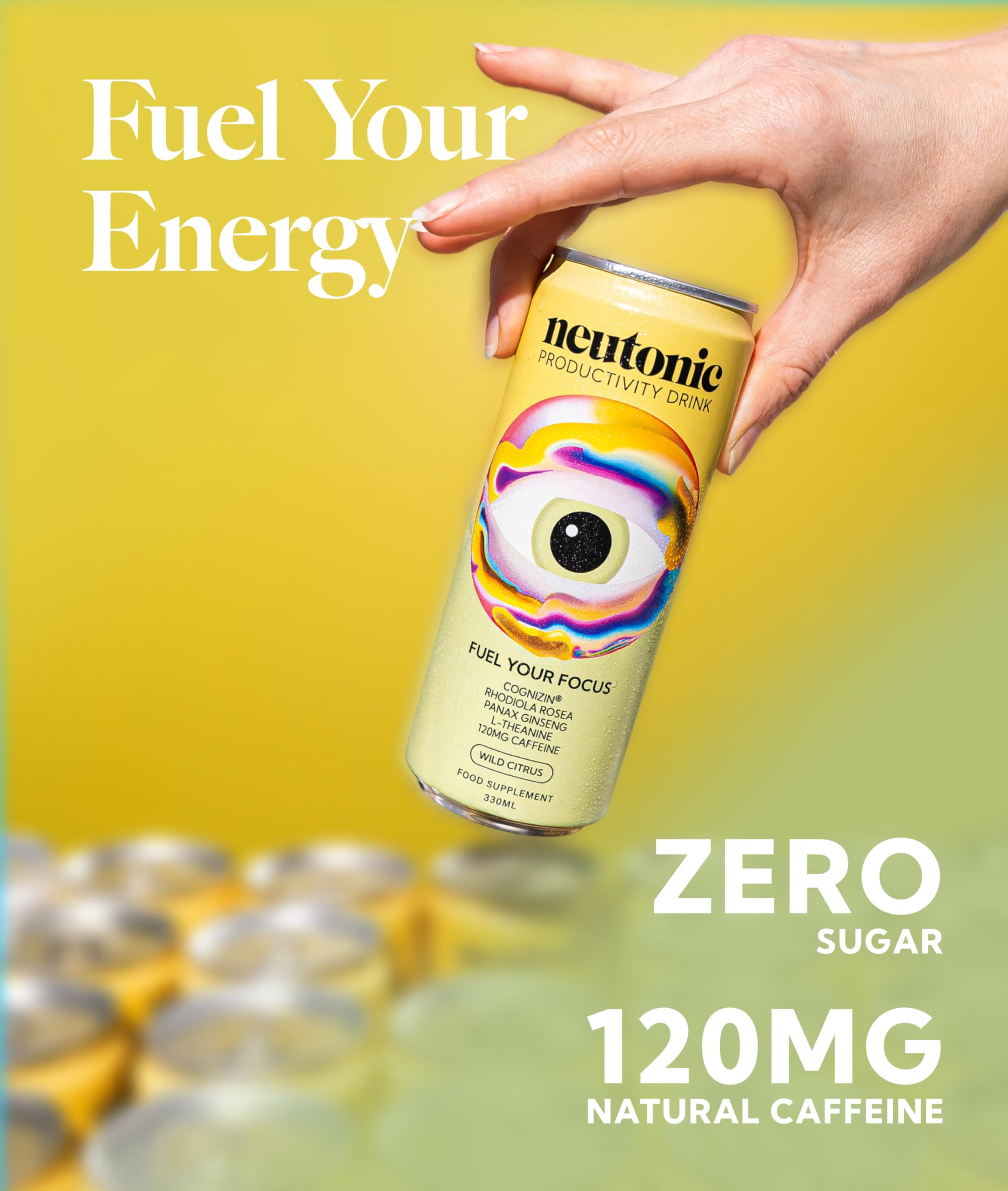 Neutonic Productivity Energy Drink | Wild Citrus | 12 Cans | 120mg Natural Caffeine | Zero Sugar | Focused Energy & Productivity Support