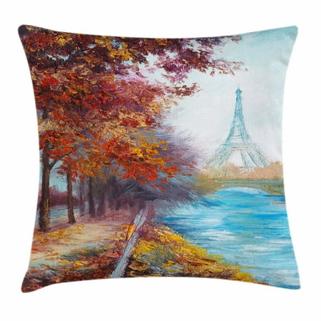 - Art Throw Pillow Cushion Cover, Eiffel Tower View from Seine River in Autumn Romantic Paris Day in Fall Cityscape Print, Decorative Square Accent Pillow Case, 18 X 18 Inches, Multicolor, by Ambesonne