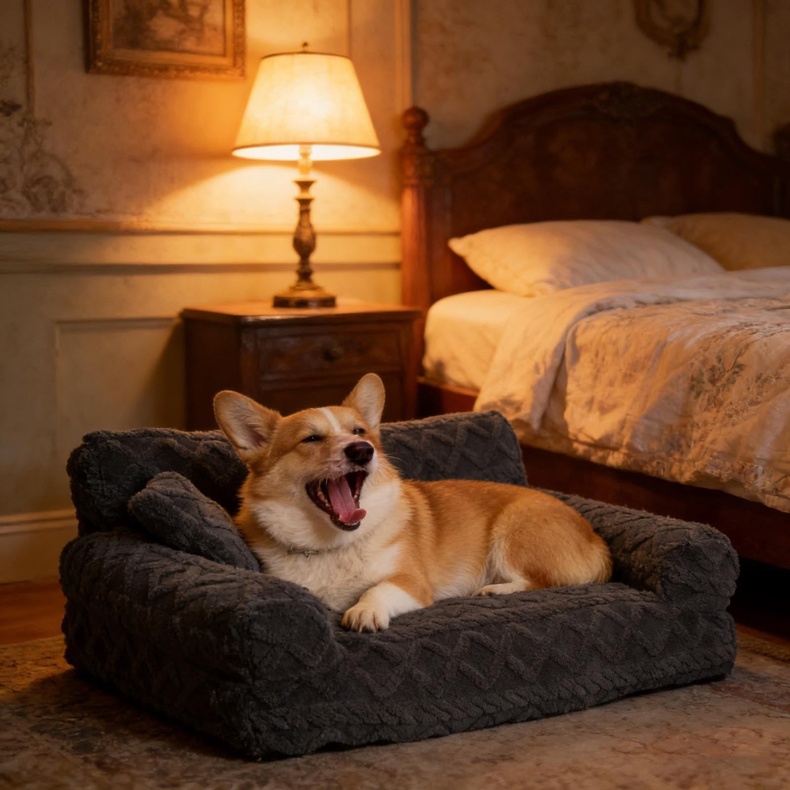 Orthopedic Pet Sofa Bed Removable Washable Plush Cushion Supportive Calming Sleeping Couch for Small Medium Dog Cat Indoor Rest Black - S