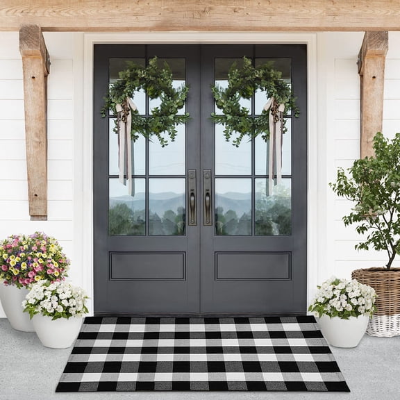 KaHouen Buffalo Plaid Rug 35.4"x 59", Buffalo Check Rug, Buffalo Plaid Outdoor Rug, Black and White for Indoor/Outdoor Front Porch Runner Layered Doormat/Entryway/Farmhouse