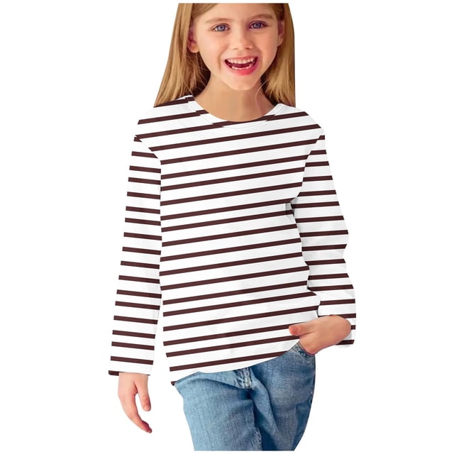 Huvoen Chandail en Molleton d'Automne pour Filles, Blouse à Manches Longues, Col Rond, Imprimés, Marron 9 Ans