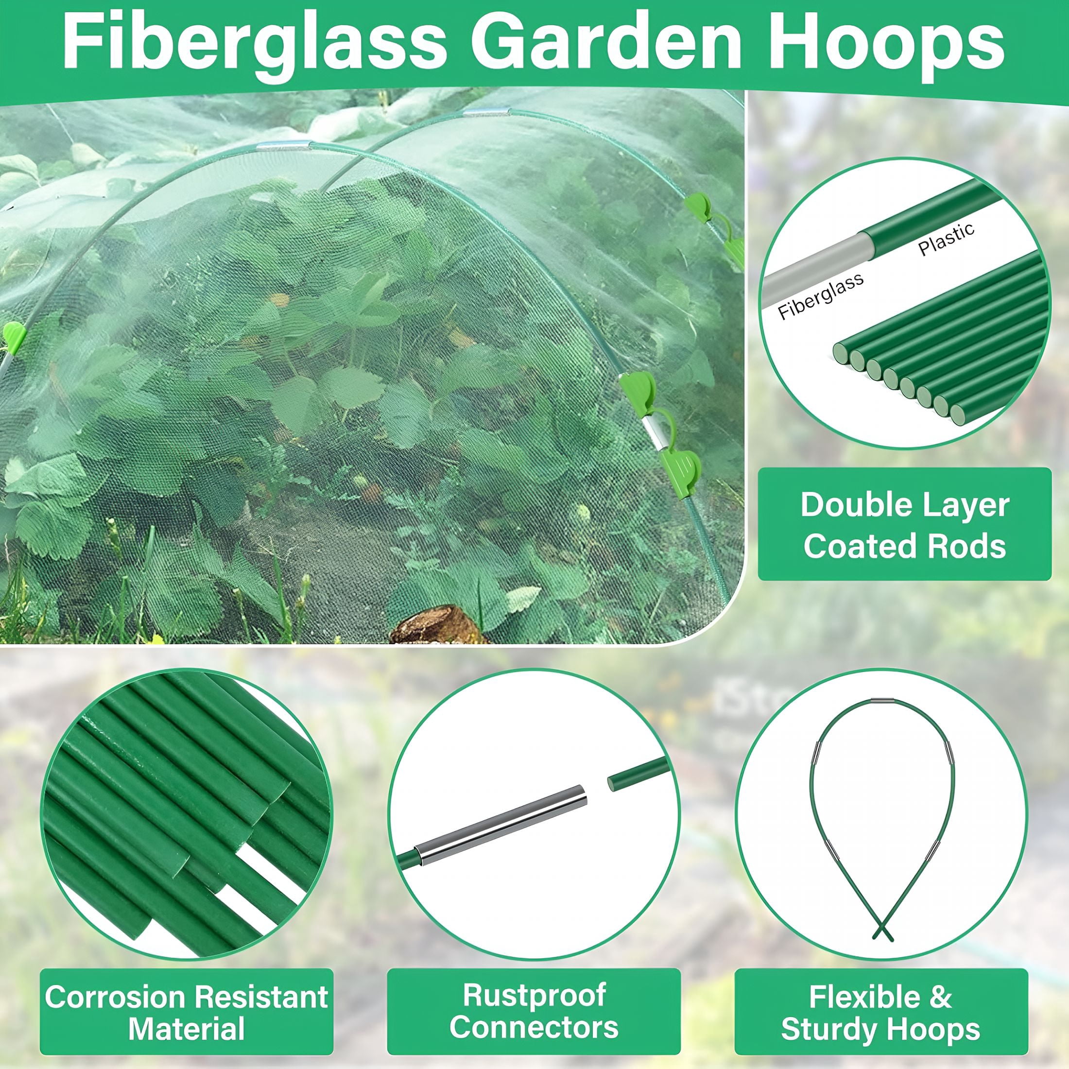 XIBUFE Garden Mesh Netting Kit for Raised Beds,10X33Ft Ultra Fine Mesh Netting&6 Sets 8Ft Fiberglass Garden Hoops,Insect Netting Row Cover,Pest Barrier Protection for Vegetable Fruits Flowers