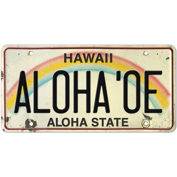 6 x 12in Vintage Hawaiian Embossed License Plate - ALOHA OE