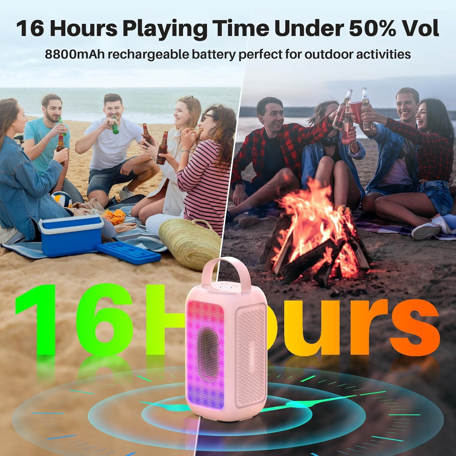 Bobtot Portable Bluetooth Speaker RGB Music Sync Ambient Light Portable Home Family Karaoke With Microphone Magic Voice,Deep Bass,Supports AUX,USB,FM Indoor Outdoor Party Singing Player（Pink）