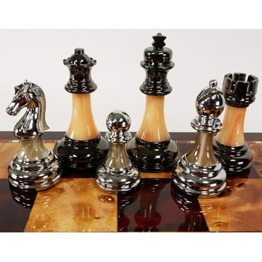 Staunton Chrome  Black Chrome Chess Men Set Weighted Pro Plastic - NO BOARD