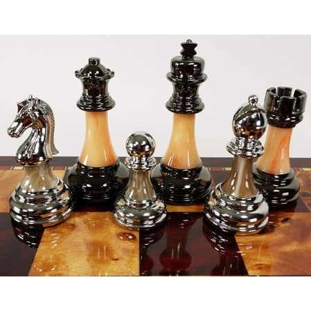 Staunton Chrome Black Chrome Chess Men Set Weighted Pro Plastic - NO BOARD