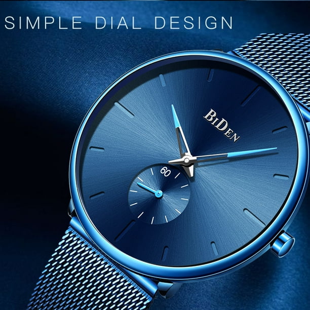 BIDEN Men Fashion Business Watch montre bracelet ultra mince grand
