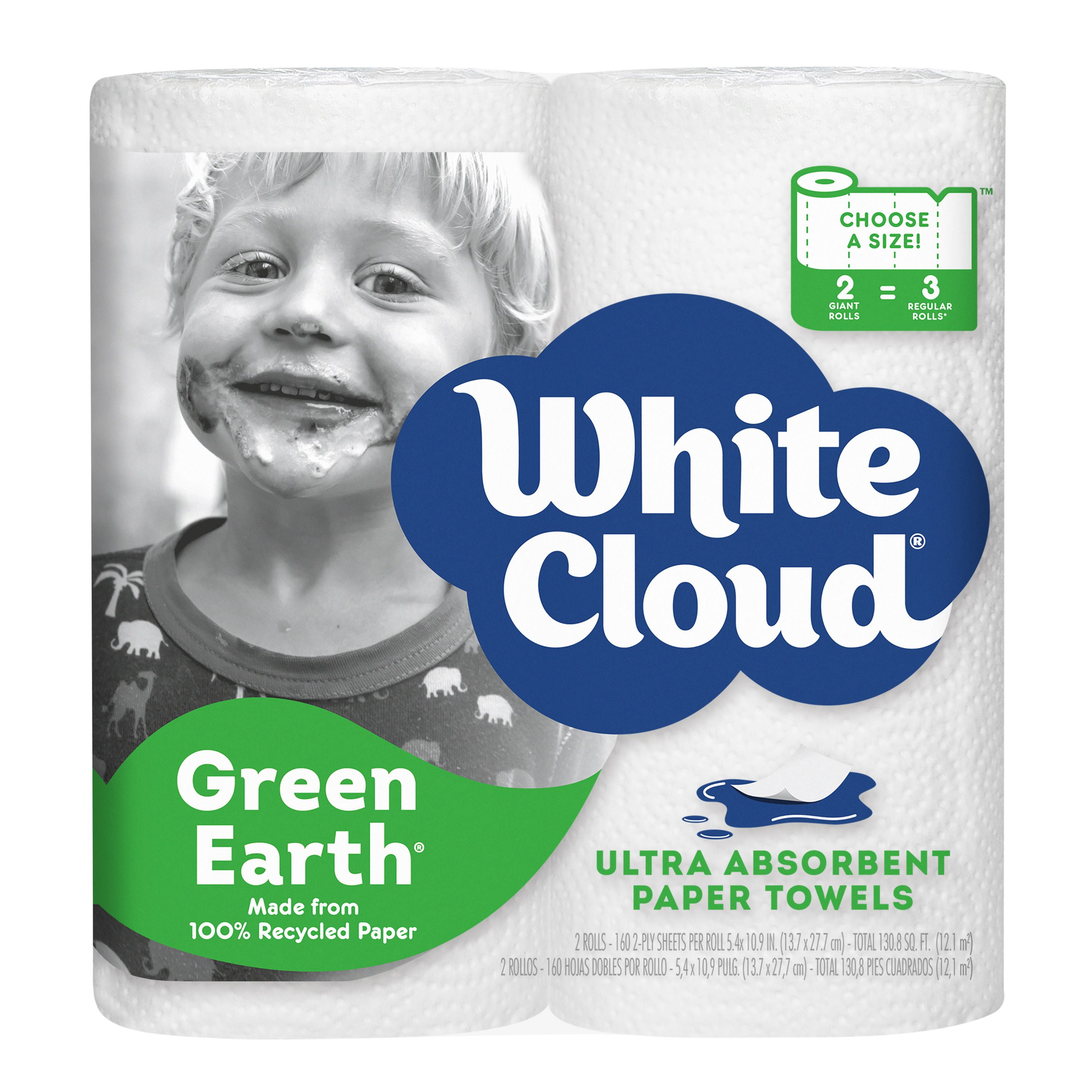 White Cloud GreenEarth Recycled Paper Towels, ChooseASize, 2 Giant