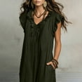 thumbnail image 5 of ClodeEU Women's Sleeveless V Neck Ruff Trim Maxi Dress,Casual Loose Linen Sundress with Pockets Green,Women's Plus XL, 5 of 8