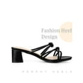 thumbnail image 3 of BLISSFUL STEP Pointed Toe Double Knotted Block Heel Slide Sandals for Women Black (Size 9), 3 of 4