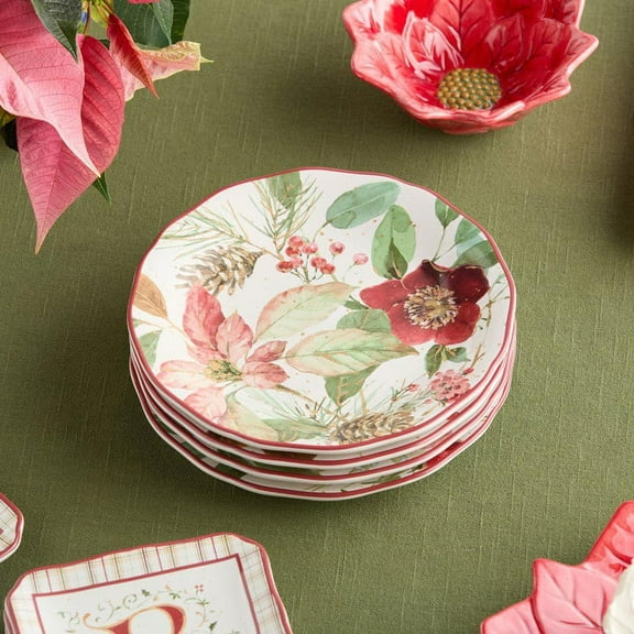 Winter Blooms Assorted Colors Ceramic 9 in. Dessert Plates (Set of 4)