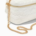 thumbnail image 3 of Claire's Cute White Quilted Heart Crossbody Purse for Women, Dual Strap with Removable Gold Purse Chain, Zipper Closure, 7" W x 5" H x 4" D, 3 of 3