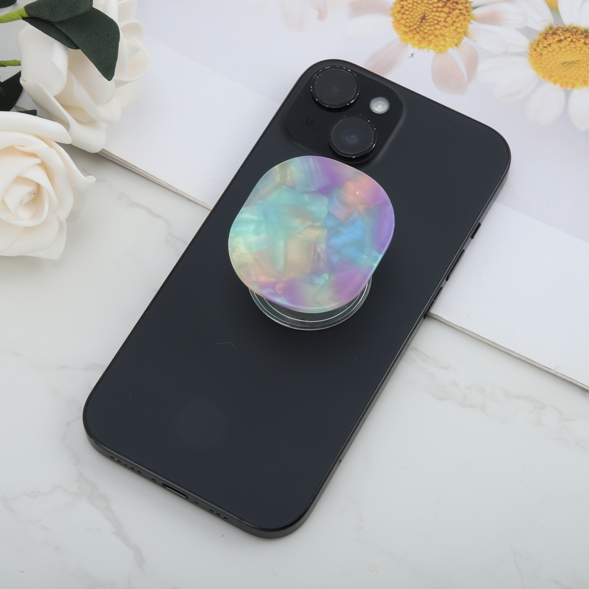 Unique Bargains Rendered Cube Phone Grip 1 Pc Purple Green