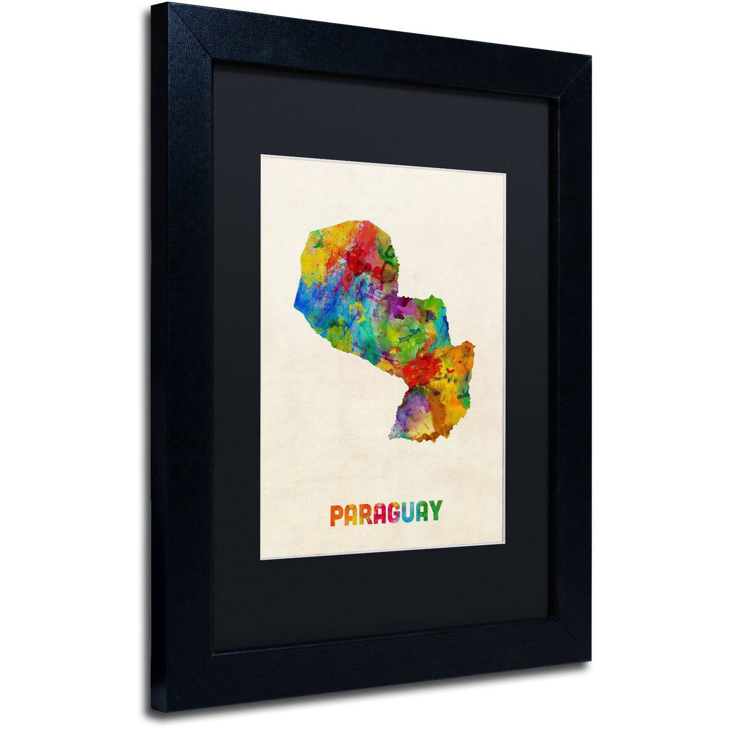 Trademark Fine Art "Paraguay Watercolor Map" Canvas Art by Michael Tompsett Black Matte, Black Frame